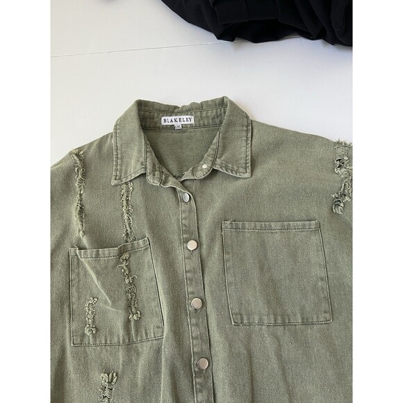 Blakeley Oversized Distressed Shacket Shirt jacket Olive Green L/XL - Picture 8 of 16